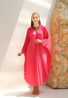 A special collection with pleated kaftan in fan style will bring the best "new" look for any occasions you may attend. Classic but chic !. It's totally smoothly flowy, soft and gentle touch. FEATURES - Pink - Pleated - Personal Custom Made - Full Length Kaftan  - Designer Silk Kaftan - Plus Size and Custom Length - Resort Wear, Beach Wear, Lounge Wear, Pool Cover Up Kaftan - Boat Neck -------------------------------- DETAIL  * The maximum length : 134 CM ( please be noted, this can not cut short Elegant Pink Maxi Length Pleated Dress, Elegant Long Free-size Abaya, Elegant Long Free Size Abaya, Elegant Flowy Kaftan For Party, Elegant Pink Festive Kaftan, Elegant Pink Maxi Dress For Festive Occasion, Festive Pink Elegant Kaftan, Elegant Maxi Dress For Eid Celebration, Elegant Long Sleeve Free Size Kaftan