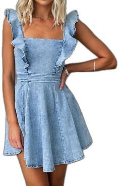 Trendy Strapless Summer Denim Dress, Medium Wash Strapless Summer Dress, Strapless Denim Blue Dress For Summer, Strapless Medium Wash Denim Dress For Spring, Summer Strapless Denim Dress, Summer Medium Wash Washed Denim Dress, Fitted Light Blue Sundress For Summer, Light Blue Fitted Sundress For Summer, Trendy Washed Blue Denim Dress For Summer