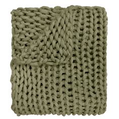 a green knitted blanket on a white background, with the pattern in shades of light green