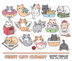 an image of cats clipart set with funny animals in the kitchen and on the table