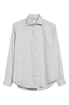 Eleventy's elevated take on everyday apparel informs the mother-of-pearl-button placket and split yoke of this cotton-blend button-up shirt. Front button closure Cutaway collar Long sleeves with button cuffs Curved hem 59% cotton, 41% lyocell Dry clean Made in Italy Designer Clothing Cutaway Collar, Button Placket, Light Gray, Button Up Shirts, Split, Button Up, Cotton Blend, Nordstrom, Dry Clean