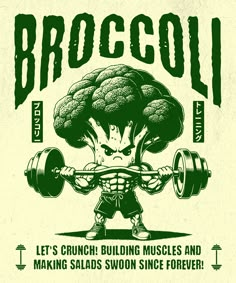 broccoli is lifting the barbells in front of an advertise