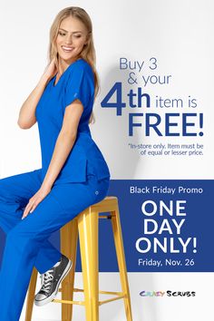 Black Friday Promo Alert! Get your fourth item FREE on Friday, Nov. 26, at Crazy Scrubs. #crazyscrubs #blackfriday #denver #denvernurses #healthcare #healthcareapparel #scrublife #medicalscrubs #doctor #scrubs #nurses Doctor Uniform, Social Post Design, Hospital Uniform, Black Friday Promo, Doctor Scrubs, Fashion Posters, App Design Layout, Posters Ideas, Scrubs Outfit