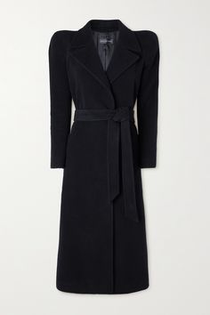 The artfully rounded shoulders on Balenciaga's coat lend it the elegance and grace of an archival Cristóbal design. It's tailored from cashmere-blend with a hint of wool and has a loose fit. Highlight your waist by knotting the tie-belt. Luxury Belted Wool Coat For Formal Occasions, Classic Evening Outerwear With Concealed Front Fastening, Elegant Black Outerwear With Structured Boning, Winter Evening Outerwear With Concealed Front Fastening, Formal Fall Outerwear With Structured Boning, Chic Wool Coat With Concealed Front Fastening, Formal Outerwear With Structured Boning For Fall, Elegant Black Belted Wool Coat, Structured Wool Coat For Winter Evening