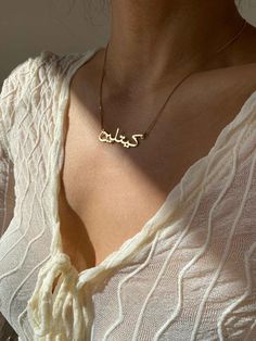 Our jewelry is always long lasting, beautiful, and of the highest quality. Our Persian (Farsi) and Arabic name necklaces are classic, unique pieces that are worth the investment. Personalize your necklace with this beautiful writing. We are happy to translate for you and we can't wait for you to fall in love with your very own piece. For our PRINT calligraphy version of this nameplate: https://etsy.me/2Fjaoiy For our SCRIPT calligraphy version of this nameplate: https://etsy.me/2NMP7Qg DETAILS - Rounded calligraphy - Crafted with pure sterling silver and optional gold-plating OR pure solid gold - Chain style may vary slightly - Made in New York DIMENSIONS - Dimensions will vary depending on the name length PERSONALIZATION Some names have more than one translation (due to pronunciation, dia Name In Arabic Necklace, Arabic Name Necklace Gold Aesthetic, Gold Name Necklace Arabic, Traditional Rose Gold Necklaces For Anniversary, Traditional Rose Gold Necklace For Anniversary, Luxury Engraved Name Necklace For Wedding, Luxury Engraved Custom Necklace For Wedding, Luxury Wedding Nameplate Necklace, Luxury Customized Jewelry For Wedding