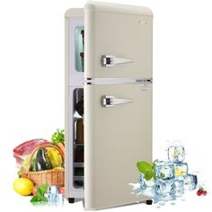 GGTB 3.2 Cu.Ft Two Door Mini Fridge with Freezer, Compact Retro Refrigerator for Dorm, Office, Bar, RV, Bedroom, Cream, GB-FLS-80-CREAM Adjust the temperature according to different seasons In Summer, both indoor and outdoor temperatures are high, and we can adjust them to between 2 and 3 gear. If the temperature of the refrigerator is set too low and set to 4th or 5th gear, the compressor will continue to work and the load will be too heavy, affecting the lifespan of the refrigerator. In Winter Bedroom Fridge, Mini Fridge Freezer, Mini Fridge In Bedroom, She Shed Interior, Bedroom Cream, Small Fridge, Vintage Fridge, Old Refrigerator, Retro Refrigerator