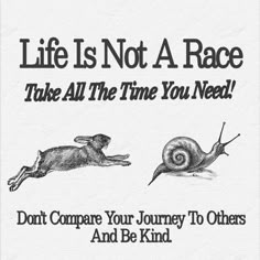 a poster with an image of two animals and the words life is not a race take all the time you need