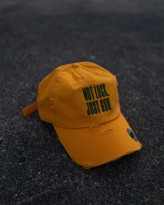 Not Luck, Just God. Trendy Distressed Dad Hat, Trendy Distressed Adjustable Dad Hat, Trendy Distressed Visor Baseball Cap, Vintage Distressed Dad Hat, Vintage Distressed Dad Hat Baseball Cap, Casual Distressed Visor Baseball Cap, Trendy Distressed Dad Hat With Curved Brim, Trendy Curved Brim Distressed Dad Hat, Trendy Distressed Dad Hat Baseball Cap