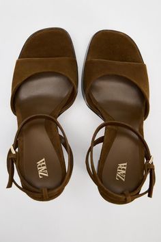 SUEDE PLATFORM SANDALS - Brown | ZARA United States Tan Espadrilles, Sandals Strap, Zara Sandals, Women's Espadrilles, Leather Platform Sandals, Brown Heels, Brown Sandals, Brown Suede, Zara Women