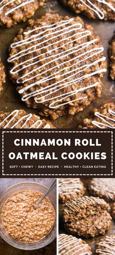 cinnamon roll oatmeal cookies on a baking sheet