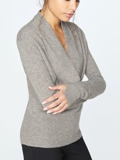 Cashmere Sweater, Wrap Front, Long Sleeves, Rib Hem – Brochu Walker Fitted V-neck Sweater With Ribbed Cuffs For Fall, Faux Wrap Top For Fall, Fall Layering Wrap Top, Fitted Long Sleeve Wrap Top For Layering, Fitted Long Sleeve Wrap Top For Fall, Romantic Nature, Feminine Luxury, Riding Pants, Body Conscious