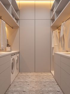 a washer and dryer in a very large room