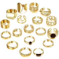 PRICES MAY VARY. 💃[AFFORDABLE RINGS SET]: One order includes 18pcs knuckle rings: chunky rings; signet rings; thick rings; croissant rings; statement rings; hallow carved flower rings. Multiple gold rings or silver rings for you, They adapt to a variety of outfits and occasions. 👧[ADJUSTABLE DESIGN]: The vintage gold rings are adjustable rings, normal size from 6 to 8, maximum size:10; minimum size:5. These open finger rings set solve the trouble caused by the inability to select the finger ci Multiple Gold Rings, Rings Thick, Rings Multiple, Rings Signet, Rings Pack, Thick Rings, Rings Chunky, Bead Accessories, Affordable Rings