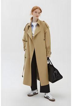 Khaki Double-Breasted Trench Coat Long Gabardine Raincoat For Fall, Fall Gabardine Long Raincoat, Khaki Long Single Breasted Outerwear, Oversized Double-breasted Khaki Outerwear, Single-breasted Long Khaki Outerwear, Long Single-breasted Khaki Outerwear, Long Khaki Single-breasted Outerwear, Long Gabardine Pea Coat For Spring, Spring Gabardine Long Pea Coat