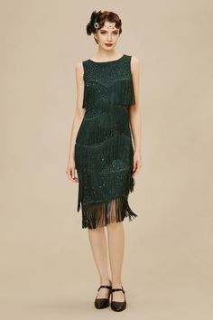 Shop 1920s Dresses - Glitter Tiered Fringe Dress | BABEYOND Fringe Flapper Dress, 1920s Headpiece, Gatsby Dress, Fringe Fashion, 1920s Flapper Dress, 1920s Dress, Fringe Dress, 1920s Fashion, Hem Dress