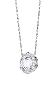 This stunning necklace is crafted with a center lab-grown-diamond pendant that's haloed by sparkling pavé stones and suspended from a delicate chain. 16" length; 2" extender; 3/8" pendant diameter   Total lab-grown-diamond weight: 2ct.   Color: G–J   Clarity: VS   14k gold/lab-grown diamond   Imported   >Diamond Guide Luxury Solitaire Necklace With Halo Setting And Cubic Zirconia, Luxury Solitaire Necklace With Halo Setting For Formal Occasions, Elegant Solitaire Pendant Necklace With Halo Setting, Dazzling Diamond White Necklaces With Halo Setting, Formal Diamond Pendant Necklace With Halo Setting, Formal Halo Setting Diamond Pendant Necklace, Formal Halo Pendant Diamond Necklace, Dazzling Solitaire Pendant Necklace With Halo Setting, Formal Cubic Zirconia Solitaire Necklace With Halo