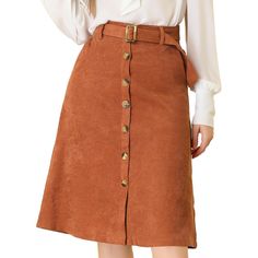 Indulge in a perfect blend of comfort and style with this ribbed corduroy A-line skirt. The high-fitted waist and slightly flared hem add a touch of elegance to the skirt, while the matching waist tie accentuates your curves, creating a flattering silhouette. The elastic waist and belted detail make it comfortable to wear all day long. This versatile skirt is suitable for any occasion, be it a party, a day out shopping, or a day at the office. The midi length adds a touch of sophistication to th Corduroy Midi Skirt, Midi Sweater Skirt, Pastel Kitchen, Midi Skirt With Pockets, Midi Flare Skirt, Classy Dress Outfits, Party Skirt, Midi Length Skirts, Corduroy Fabric