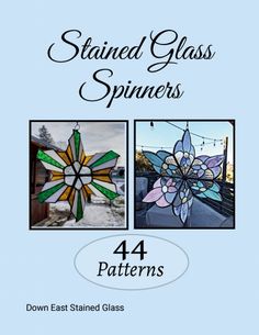 stained glass spinners with four different designs on the front and back cover, including an image