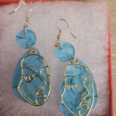 #Gold#Blue#Earrings#Fun#Face#Woman Blue Metal Earrings For Summer, Artsy Blue Metal Jewelry, Artsy Blue Earrings For Party, Artsy Blue Jewelry For Party, Blue Earrings, Boutique Jewelry, Blue Gold, Jewelry Earrings, Color Blue