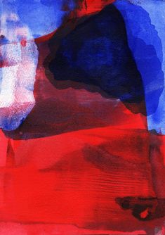 an abstract painting with blue and red colors