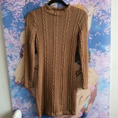 Brown Kitted Style Dress From Shein, Xs, Never Used! Brown Knee-length Knit Dress, Casual Knitted Brown Dresses, Casual Brown Knitted Dress, Brown Knit Dresses For Spring, Brown Ribbed Knit Dress, Casual Beige Bodycon Sweater Dress, Casual Brown Bodycon Dress, Beige Knitted Casual Mini Dress, Brown Ribbed Stretch Sweater Dress