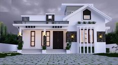 a white house with black shutters and windows