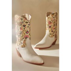 Vibrant Floral Embroidery Flourishes On These Western-Style Boots, Beautifully Constructed In A Lasting Leather For A Bohemian Statement That Is Soon-To-Be An Heirloom Staple. Zip Closure Leather, Silk Upper Leather Insole And Sole Hand Crafted Imported Dimensions 2" Heel Brand New With/ Without Tag Or Box May Have Been Tried In Store But In New / Good Condition Outsole Marked To Prevent Retail Returns Embroidered Closed Toe Summer Boots, Traditional Embroidered Boots For Spring, Spring Floral Embroidered Closed Toe Boots, Spring Floral Embroidery Closed Toe Boots, Traditional Fitted Boots For Spring, Elegant Embroidered Pointed Toe Boots, Traditional Spring Boots, White Embroidered Pointed Toe Boots, Spring Embroidered Almond Toe Boots