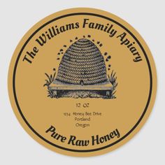 the williams family apiran logo on a round sticker with an image of a beehive