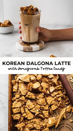 Dalgona latte with honeycomb toffee Honeycomb Toffee, Korean Drink, Korean Drinks, Korean Cafe, Toffee Candy, Shot Of Espresso, Coffee Treats