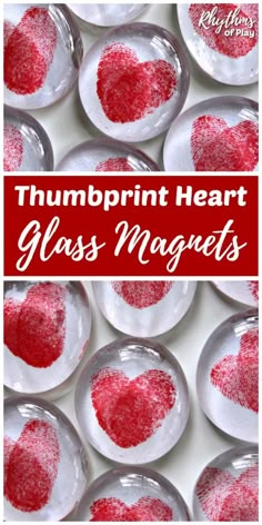 glass magnets that have been made to look like hearts and the words, thumpprint heart