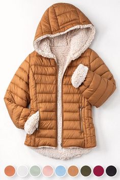 Sherpa fleece lined puffer jacket w hood SHERPA FLEECE LINED PUFFER JACKET W HOOD 100% NYLONsuper soft Puffer Jacket With Hood, Carmel Color, Iceland Trip, Sherpa Lined Jacket, Young Wild Free, Capsule Closet, Sherpa Coat, Reversible Coat, Classic Jacket