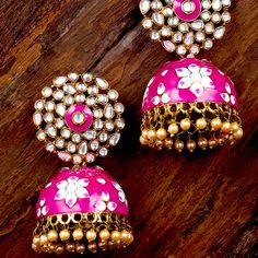 Price Is Firm No Offers Please 5 Seller Best Quality! Unique Piece! Reasonable Price! 8 Cm Long Material- Alloy, Stones, Pearl, Gold Plated Jhumka Indian Pakistani Wedding Sangeet Party Eye Catching Earrings Match This Lovely Earrings With Indian Or Pakistani Or Afghani Kurta Kurti Saree Lehenga Party Temple Jewelry Jhumkas With Gota Work, Pink Earrings For Navratri Gift, Pink Cutdana Jewelry For Navratri, Elegant Pink Chandbalis For Festive Occasions, Pink Tilla Danglers For Gift, Pink Kundan Jhumkas With Cutdana, Pink Chandbali Danglers For Diwali, Handmade Bollywood Jhumkas For Party, Bollywood Style Handmade Jhumkas For Party