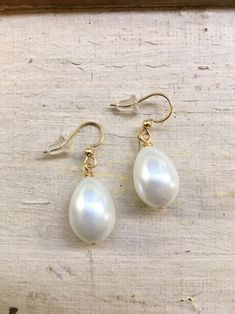 Glass Pearl Pear Shaped Plump Teardrop Earrings on Gold or | Etsy Nickel-free Drop Pearl Earrings, Classic White Pear-shaped Teardrop Earrings, Nickel-free Teardrop Pearl Earrings, Classic Teardrop Pearl White Earrings, Classic Pearl Teardrop Dangle Earrings, White Teardrop Earrings With Pearl Charm For Formal Occasions, Classic Pearl Teardrop Earrings For Gift, Hypoallergenic Pear-shaped Pearl Earrings, Formal White Hypoallergenic Teardrop Earrings