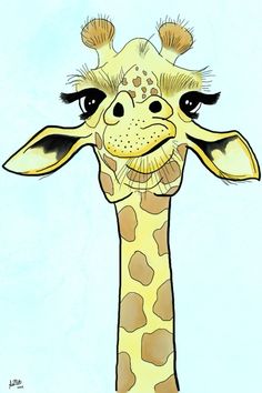 a drawing of a giraffe with big eyes