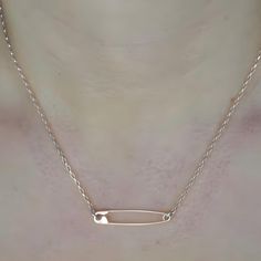 This is a Sterling Silver Safety Pin Necklace which is 17.50 inches(44.5 cm) long.The safety pin on the necklace is 1.18 inches(3 cm) long. The weight of the necklace is 3.4gr. Please leave a note  if you want diffirent length. I hallmark all the items.Here is some details of the item: Sterling Silver-Glossy finish-Hand made-925 Stamped The Sterling Silver Safety Pin Necklace is shipped in a really nice gift box. Here is some general information about Sterling Silver: Sterling silver is an alloy of silver which contains 92.5% by weight of silver and 7.5% by weight of other metals, usually copper. The sterling silver standard has a minimum millesimal fineness of 925.Fine pure silver 99% is too soft for producing functional jewelry items, therefore the silver is usually alloyed with copper t Safety Pin Necklace, Copper T, Girlfriend Necklace Gift, Girlfriend Necklace, Pin Necklace, Functional Jewelry, Necklace For Girlfriend, Jewelry Sterling Silver, Silver Sterling