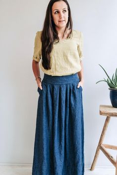 Linen skirts for women Linen maxi skirt Maxi skirt boho | Etsy Making Skirt, Dark Blue Skirt, Maxi Skirt With Pockets, Linen Skirts, Linen Maxi Skirt, Cotton Maxi Skirt, Linen Outfit, Skirt Linen, Maxi Skirt Boho