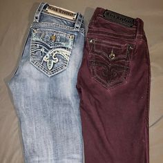 Two Rock Revival Jeans Size 24 In Good Condition, Check Pics For Details. Mexican Jeans, Rock Revival Jeans, Jeans Rock, Rock Revival, Jeans Color, Colored Jeans, Blue Purple, Dream Closet, Blue And Purple