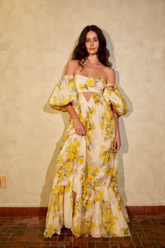 Maxi Dress With Sleeves Summer, Yellow Formal Dresses, Formal Dresses Ball Gowns, Formal Dresses Ball, Yellow Formal Dress, Poppy Dress, Voluminous Sleeves, Ethical Brands, Evening Outfits