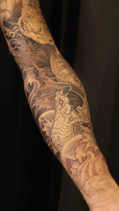 a man's arm with tattoos on it