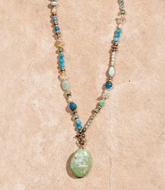 Gemstone Beaded Pendant Necklace Bead Necklaces Ideas, Floyd Virginia, Leather Beaded Necklace, Chip Bead Necklace, Jewelry Diy Ideas, 2024 Jewelry, Necklaces Ideas, Shades Of Aqua, Flat Stone