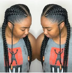 Four Feedin Braids Styles, 2 Feedin Braids Styles, Two Braid Styles For Black Hair, Two Feed In Braids Cornrows, Two Feedin Braids, 2 Stitch Feed In Braids, 5 Feed In Braid Styles, 4 French Braids, Quick Feed In Braid Styles