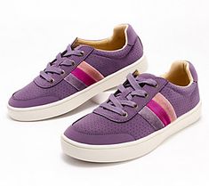 These casual sneakers make weekends more stylish with their velvet trim and lace-up design. From RevitalignTM. Purple Suede Lace-up Sneakers, Purple Lace-up Sneakers With Perforated Toe Box, Velvet Trim, Thong Sandals, Casual Sneakers, Sneakers Fashion, Fashion Shoes, Lace Up, Velvet