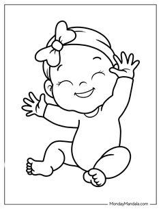 a baby girl in black and white coloring pages