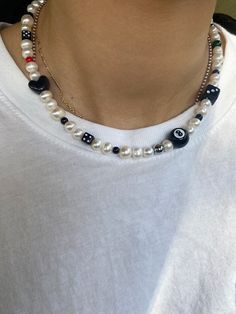 THE AESTAS 8 BALL PEARL NECKLACE CHOKER – Rimor Jewelry Beads Necklace For Boys, 8 Ball Necklace, Mens Accessories Necklace, Pulseras Kandi, Pearl Necklace Choker, Boys Necklace, Diy For Men, Beaded Jewelry Designs, Green Malachite