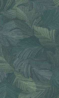 an image of green leaves on a wallpaper pattern in shades of blue and green