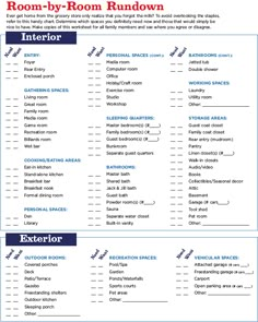 room - by - room rundown worksheet