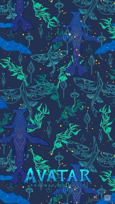 a blue and green background with an image of sea animals in the water, surrounded by stars