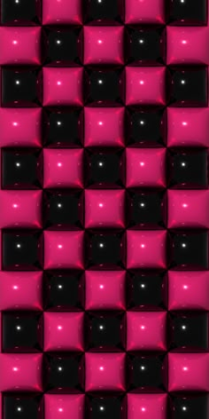 a pink and black checkerboard wall with lots of squares on the bottom half