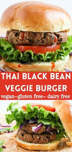 this thai black bean veggie burger is made with vegan - gluen and dairy free