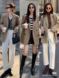 Korean Work Outfit Winter, Asian Blazer Outfit, Korea November Outfit, Japanese Corporate Fashion, Japan November Outfit Women, Autumn Europe Outfits, Petite Asian Fashion, Spring Outfits Korean Style, Japan Autumn Outfit Women